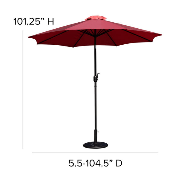 English Elm Kona 9 FT Round Umbrella Set with Crank Lift, Tilt Function & Heavy-Duty Base for Outdoor Shade Red GM-402003-UB19B-RED-GG