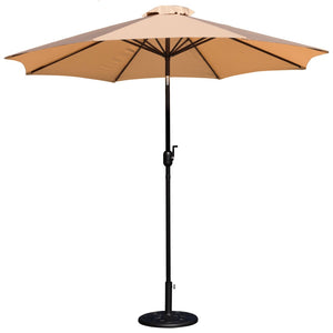 English Elm Kona 9 FT Round Umbrella Set with Crank Lift, Tilt Function & Heavy-Duty Base for Outdoor Shade Tan GM-402003-UB19B-TAN-GG