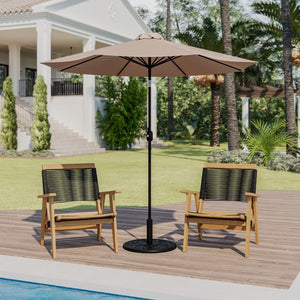 English Elm Kona 9 FT Round Umbrella Set with Crank Lift, Tilt Function & Heavy-Duty Base for Outdoor Shade Tan GM-402003-UB19B-TAN-GG