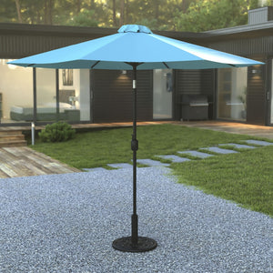English Elm Sunny 9 FT Round Patio Umbrella with Crank Lift, Tilt Feature, and Sturdy Universal Cement Base Teal GM-402003-UB19B-TL-GG