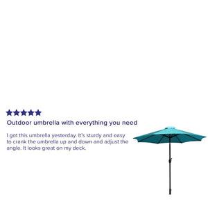 English Elm Sunny 9 FT Round Patio Umbrella with Crank Lift, Tilt Feature, and Sturdy Universal Cement Base Teal GM-402003-UB19B-TL-GG