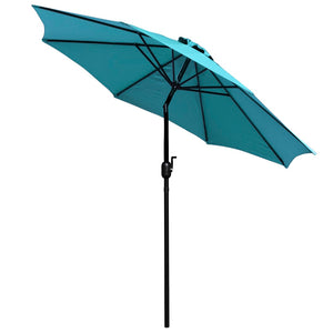 English Elm Sunny 9 FT Round Patio Umbrella with Crank Lift, Tilt Feature, and Sturdy Universal Cement Base Teal GM-402003-UB19B-TL-GG