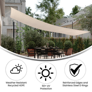 English Elm Palmetto 20ft Rectangle Sun Sail Shade Canopy - Durable, UV-Resistant, Easy Setup in Sand Color GM-WL-SS22003-5-SAND-GG