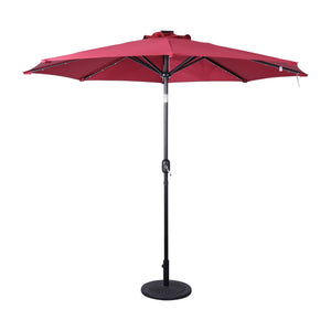 English Elm Montego Commercial Grade 9 FT Round Umbrella with Solar LED Lights for Outdoor Shade and Style Red GM-WL-U22002B-RED-GG