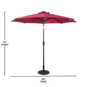 English Elm Montego Commercial Grade 9 FT Round Umbrella with Solar LED Lights for Outdoor Shade and Style Red GM-WL-U22002B-RED-GG
