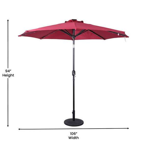 English Elm Montego Commercial Grade 9 FT Round Umbrella with Solar LED Lights for Outdoor Shade and Style Red GM-WL-U22002B-RED-GG