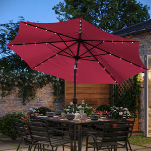 English Elm Montego Commercial Grade 9 FT Round Umbrella with Solar LED Lights for Outdoor Shade and Style Red GM-WL-U22002B-RED-GG