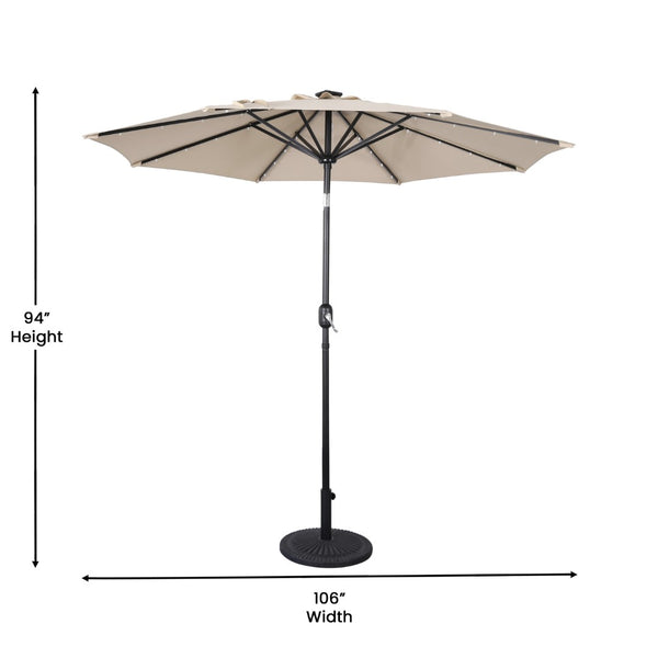English Elm Montego Commercial Grade 9 FT Round Umbrella with Solar LED Lights for Outdoor Shade and Style Tan GM-WL-U22002B-TAN-GG