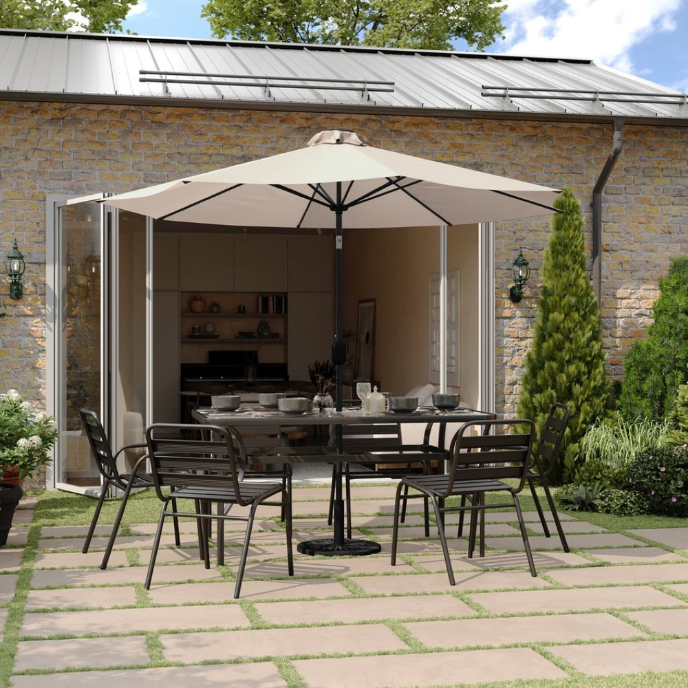 English Elm Montego Commercial Grade 9 FT Round Umbrella with Solar LED Lights for Outdoor Shade and Style Tan GM-WL-U22002B-TAN-GG