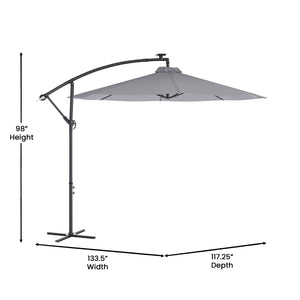 English Elm Sedona 10 FT Round Cantilever Umbrella with 32 Solar LED Lights for Ultimate Outdoor Comfort Gray GM-WL-UU012-GRY-GG
