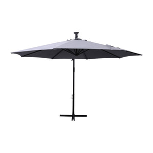 English Elm Sedona 10 FT Round Cantilever Umbrella with 32 Solar LED Lights for Ultimate Outdoor Comfort Gray GM-WL-UU012-GRY-GG