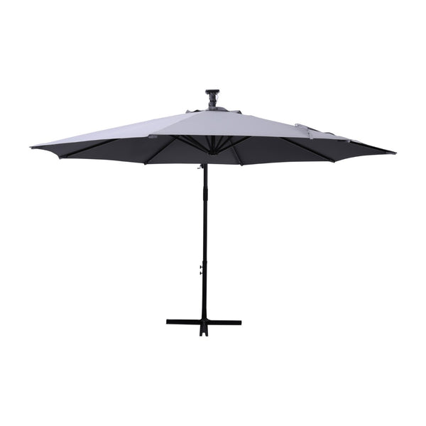 English Elm Sedona 10 FT Round Cantilever Umbrella with 32 Solar LED Lights for Ultimate Outdoor Comfort Gray GM-WL-UU012-GRY-GG