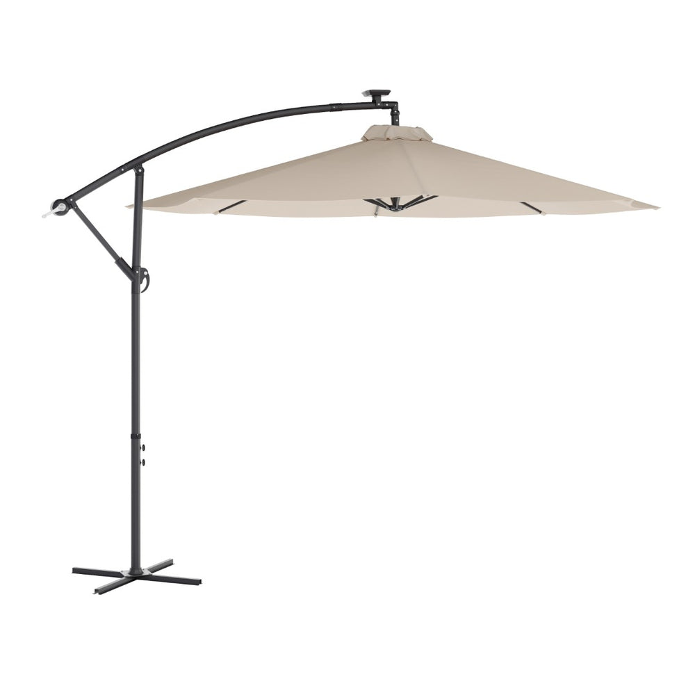English Elm Sedona 10 FT Round Cantilever Umbrella with 32 Solar LED Lights for Ultimate Outdoor Comfort Tan GM-WL-UU012-TAN-GG