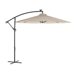 English Elm Sedona 10 FT Round Cantilever Umbrella with 32 Solar LED Lights for Ultimate Outdoor Comfort Tan GM-WL-UU012-TAN-GG