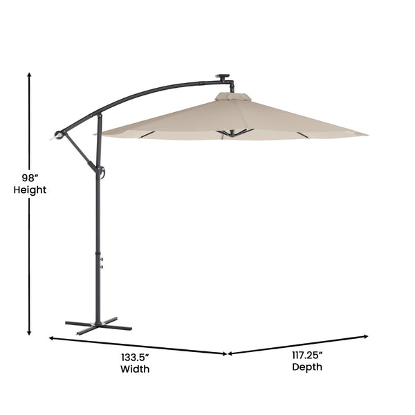 English Elm Sedona 10 FT Round Cantilever Umbrella with 32 Solar LED Lights for Ultimate Outdoor Comfort Tan GM-WL-UU012-TAN-GG