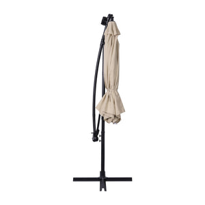 English Elm Sedona 10 FT Round Cantilever Umbrella with 32 Solar LED Lights for Ultimate Outdoor Comfort Tan GM-WL-UU012-TAN-GG