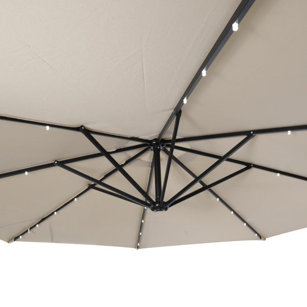 English Elm Sedona 10 FT Round Cantilever Umbrella with 32 Solar LED Lights for Ultimate Outdoor Comfort Tan GM-WL-UU012-TAN-GG