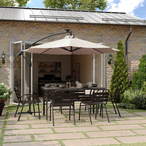 English Elm Sedona 10 FT Round Cantilever Umbrella with 32 Solar LED Lights for Ultimate Outdoor Comfort Tan GM-WL-UU012-TAN-GG