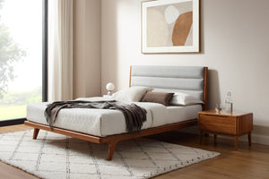 Greenington Mercury Upholstered Platform Bed Solid Bamboo Frame Padded Headboard Modern Bedroom Amber GM002AM