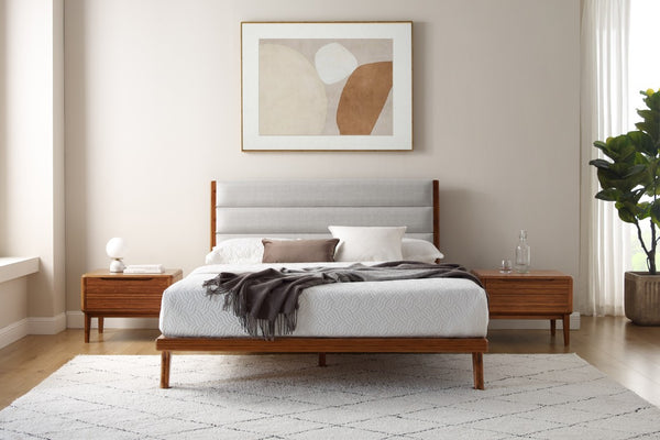 Greenington Mercury Upholstered Platform Bed Solid Bamboo Frame Padded Headboard Modern Bedroom Amber GM002AM