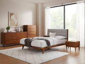 Greenington Mercury Upholstered Platform Bed Solid Bamboo Frame Padded Headboard Modern Bedroom Amber GM002AM