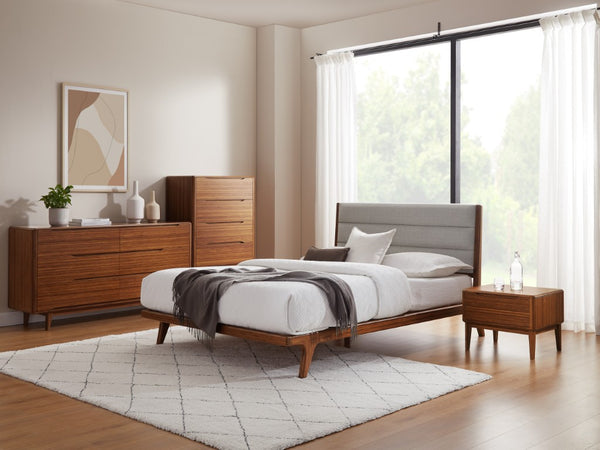 Greenington Mercury Upholstered Platform Bed Solid Bamboo Frame Padded Headboard Modern Bedroom Amber GM002AM