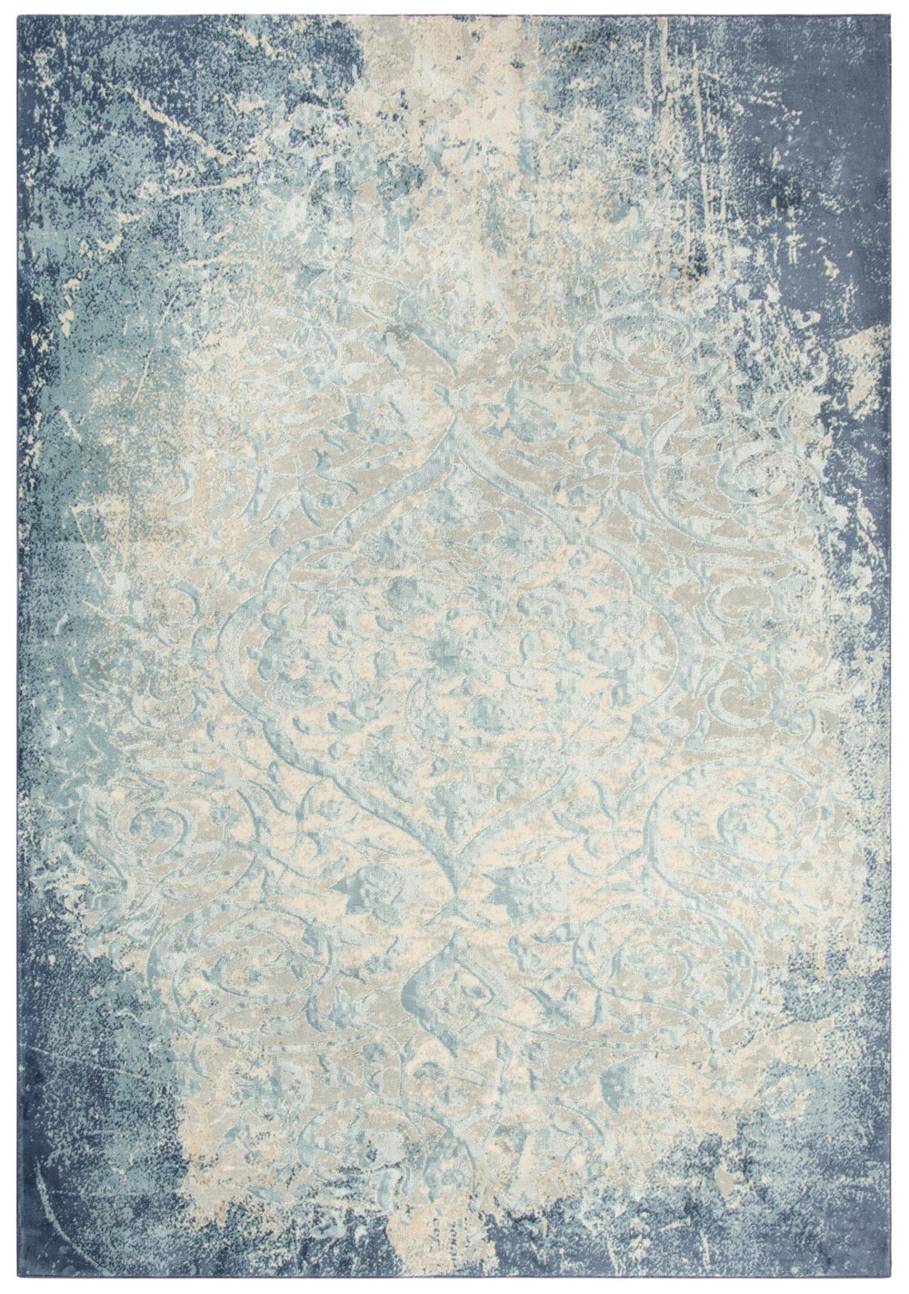 Alora Decor Glamour Plush Transitional Area Rug With Vine & Scroll Motif In Blue, Teal, Beige, Ivory Accent 3'11" x 5'6" GLOGM100089093156
