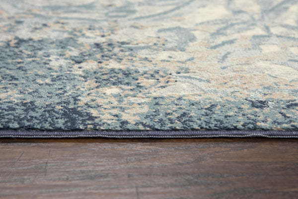 Alora Decor Glamour Blue Runner Rug Power-Loomed 100% Polyester 2'7"X9'6" Transitional Vine Scroll Design, Low Pile GLOGM100089092796