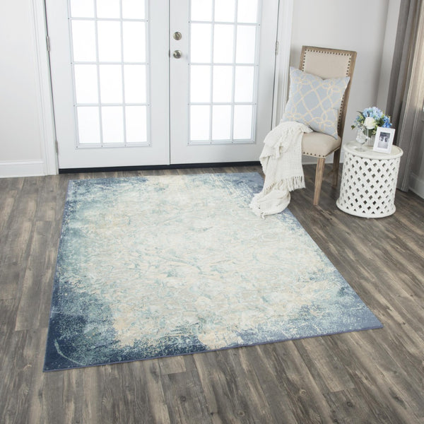 Alora Decor Glamour Blue Runner Rug Power-Loomed 100% Polyester 2'7"X9'6" Transitional Vine Scroll Design, Low Pile GLOGM100089092796