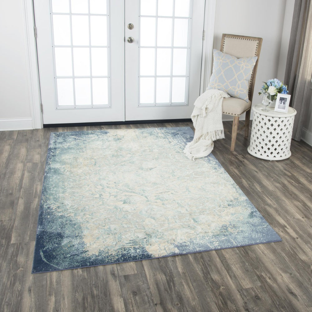 Alora Decor Glamour Plush Transitional Area Rug With Vine & Scroll Motif In Blue, Teal, Beige, Ivory Accent 3'11" x 5'6" GLOGM100089093156