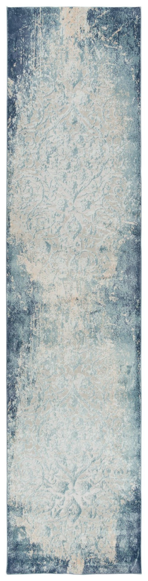 Alora Decor Glamour Blue Runner Rug Power-Loomed 100% Polyester 2'7"X9'6" Transitional Vine Scroll Design, Low Pile GLOGM100089092796