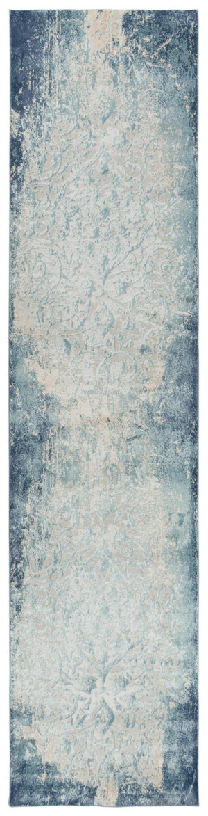 Alora Decor Glamour Blue Runner Rug Power-Loomed 100% Polyester 2'7"X9'6" Transitional Vine Scroll Design, Low Pile GLOGM100089092796