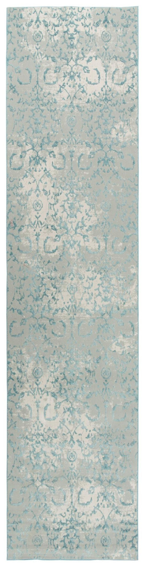 Alora Decor Glamour Transitional Runner Rug 2'7"X9'6" Power-Loomed Polyester In Gray Ivory Blue — Durable, Low-Profile GLOGM100233092796