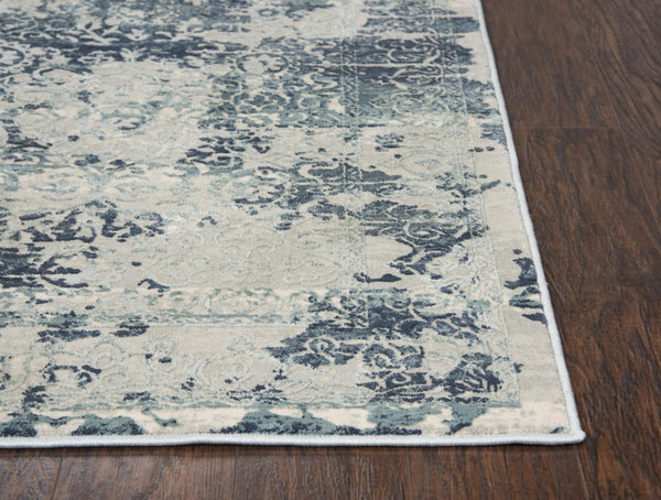 Alora Decor Glamour Abstract Runner Rug 2'7"X9'6" Power-Loomed Turkey 100% Polyester Gray Teal Modern Plush GLOGM100533892796