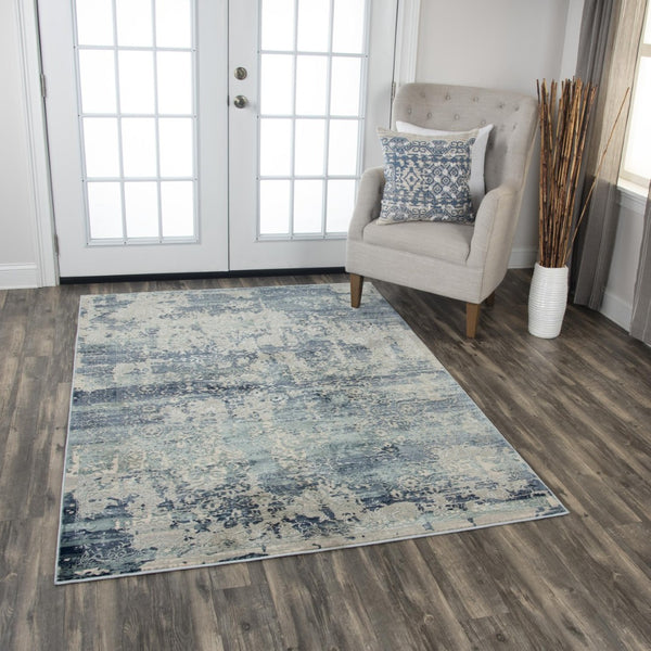 Alora Decor Glamour Abstract Runner Rug 2'7"X9'6" Power-Loomed Turkey 100% Polyester Gray Teal Modern Plush GLOGM100533892796