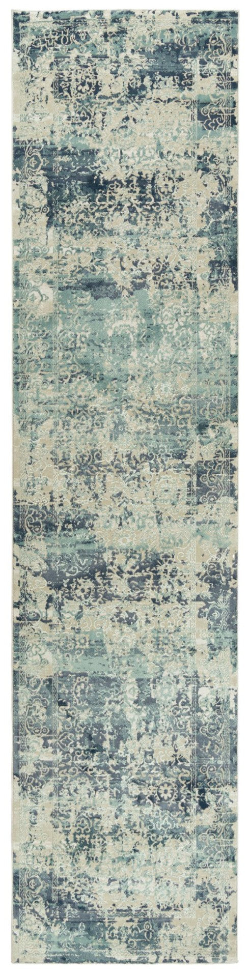 Alora Decor Glamour Abstract Runner Rug 2'7"X9'6" Power-Loomed Turkey 100% Polyester Gray Teal Modern Plush GLOGM100533892796