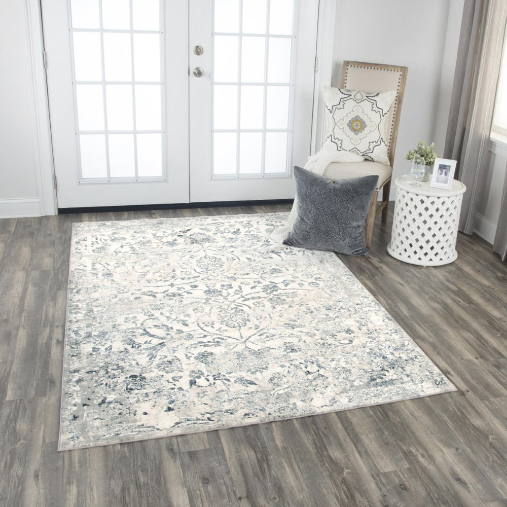 Alora Decor Glamour Beige Transitional Power-Loomed Rug With Vine & Scroll Motifs, Plush Polyester Pile For Comfort 3'11" x 5'6" GLOGM100607333156