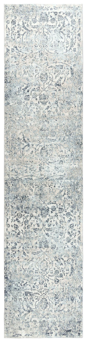 Alora Decor Glamour Gray Runner Rug — 2'7"X9'6" Power-Loomed Polyester, Soft Ivory & Gray Vine Scroll Design GLOGM100607332796