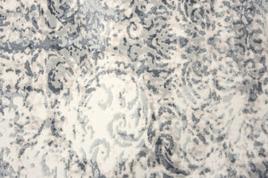 Alora Decor Glamour Gray Runner 2'7"X9'6" Power-Loomed Polyester — Ivory & Gray Vine Scrolls, Plush Durable Elegance GLOGM100807332796