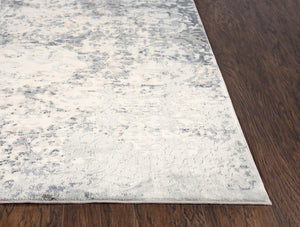 Alora Decor Glamour Gray Runner 2'7"X9'6" Power-Loomed Polyester — Ivory & Gray Vine Scrolls, Plush Durable Elegance GLOGM100807332796