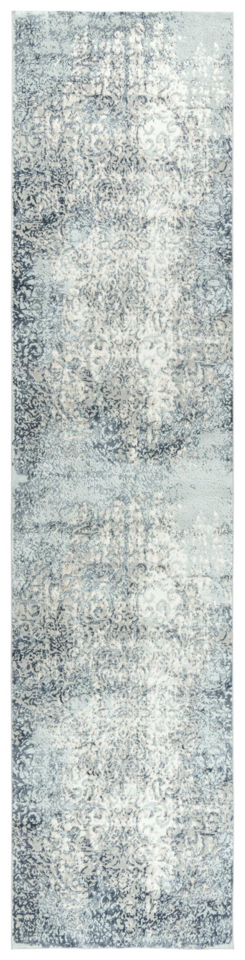 Alora Decor Glamour Gray Runner 2'7"X9'6" Power-Loomed Polyester — Ivory & Gray Vine Scrolls, Plush Durable Elegance GLOGM100807332796