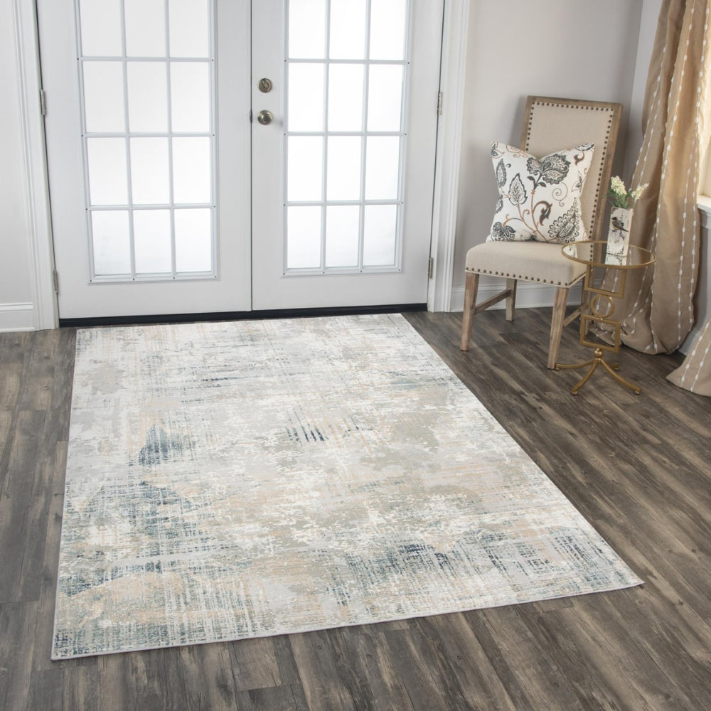 Alora Decor Glamour Abstract Blue And Beige Modern Rug — Power-Loomed Polyester, Low-Pile, Easy-Care Accent 7'10" x 9'10" GLOGM101137337109