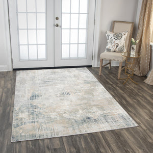 Alora Decor Glamour Abstract Blue And Beige Modern Rug — Power-Loomed Polyester, Low-Pile, Easy-Care Accent 7'10" x 9'10" GLOGM101137337109
