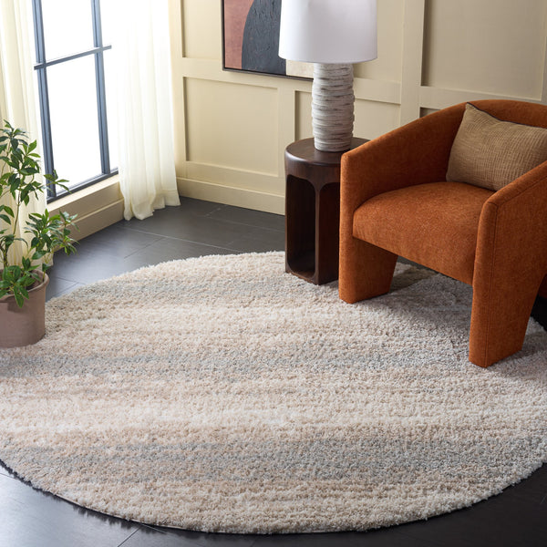 Safavieh Gemma Plush Round Shag Rug Ivory Beige Grey — Power-Loomed Turkey, Soft 7/8" Pile, Easy Care 6'-7" x 6'-7" GMA606A-7R