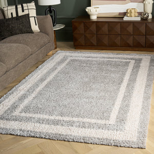 Safavieh Gemma Plush Grey Ivory Shag Rug — Turkish Power-Loomed, 7/8" Pile, Durable Soft Blend For Living Rooms 5'-3" x 7'-6" GMA608F-5