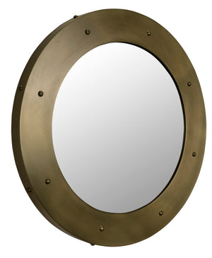 Noir Clay Mirror - Handcrafted Round Iron Frame with Sculptural Design for Modern Home Decor Style Antique Brass GMIR139MB-L