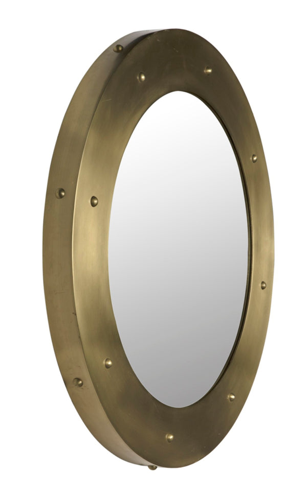 Noir Clay Mirror - Handcrafted Round Iron Frame with Sculptural Design for Modern Home Decor Style Antique Brass GMIR139MB-L