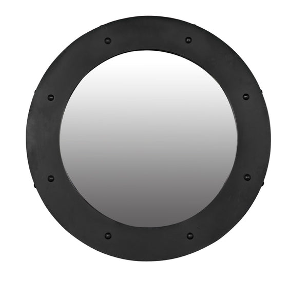Noir Clay Mirror - Handcrafted Round Iron Frame with Sculptural Design for Modern Home Decor Style Matte Black GMIR139MTB-L