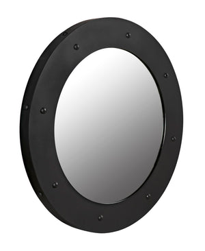 Noir Clay Mirror - Handcrafted Round Iron Frame with Sculptural Design for Modern Home Decor Style Matte Black GMIR139MTB-L