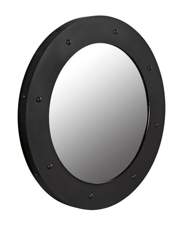 Noir Clay Mirror - Handcrafted Round Iron Frame with Sculptural Design for Modern Home Decor Style Matte Black GMIR139MTB-L